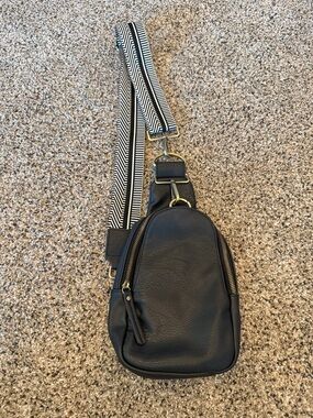 Anthropologie Black Crossbody Sling with Black-and-White Strap